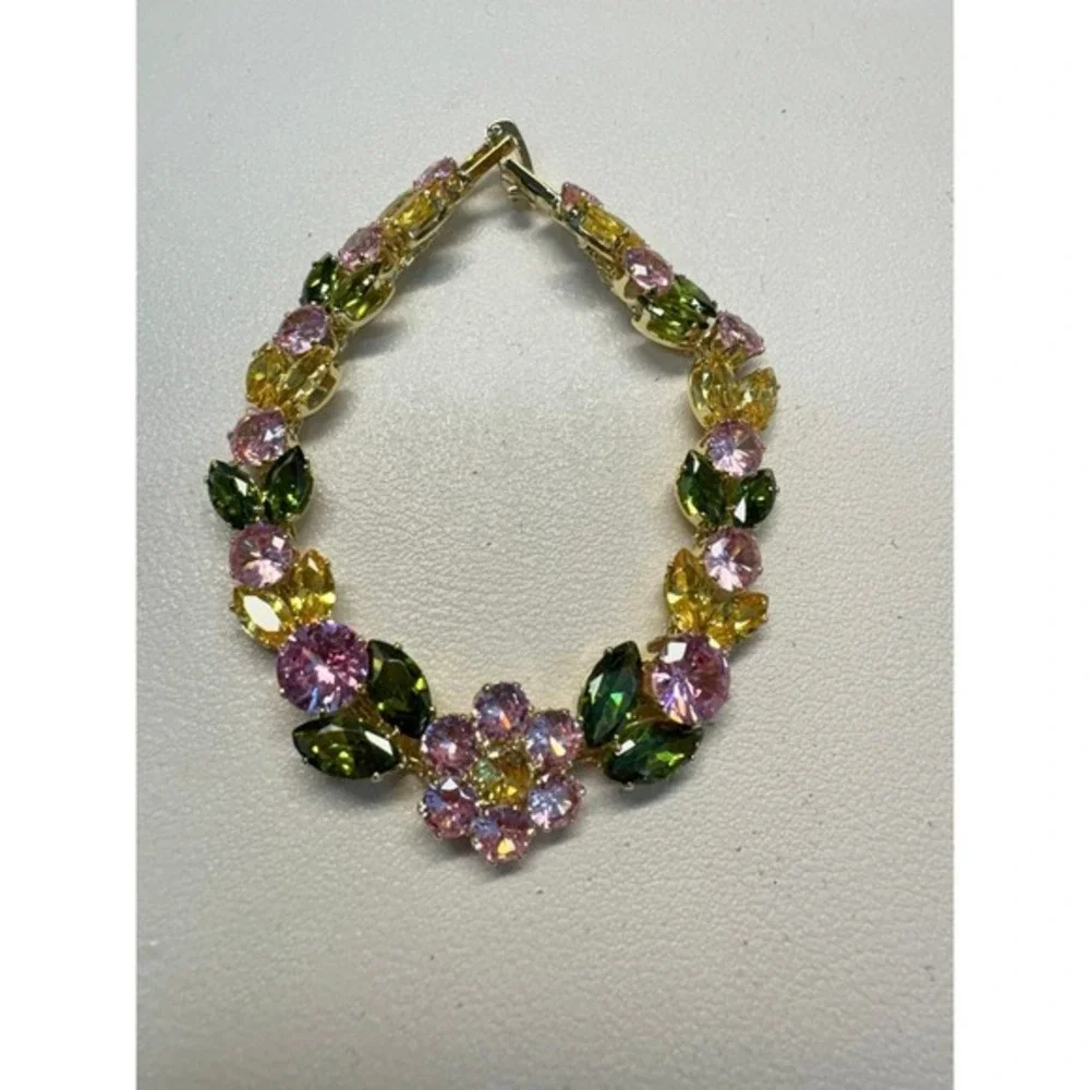 Floral Vine Bloom‎ Bracelet - CZ Garden of Light, Colorful Crystal Blossoms new